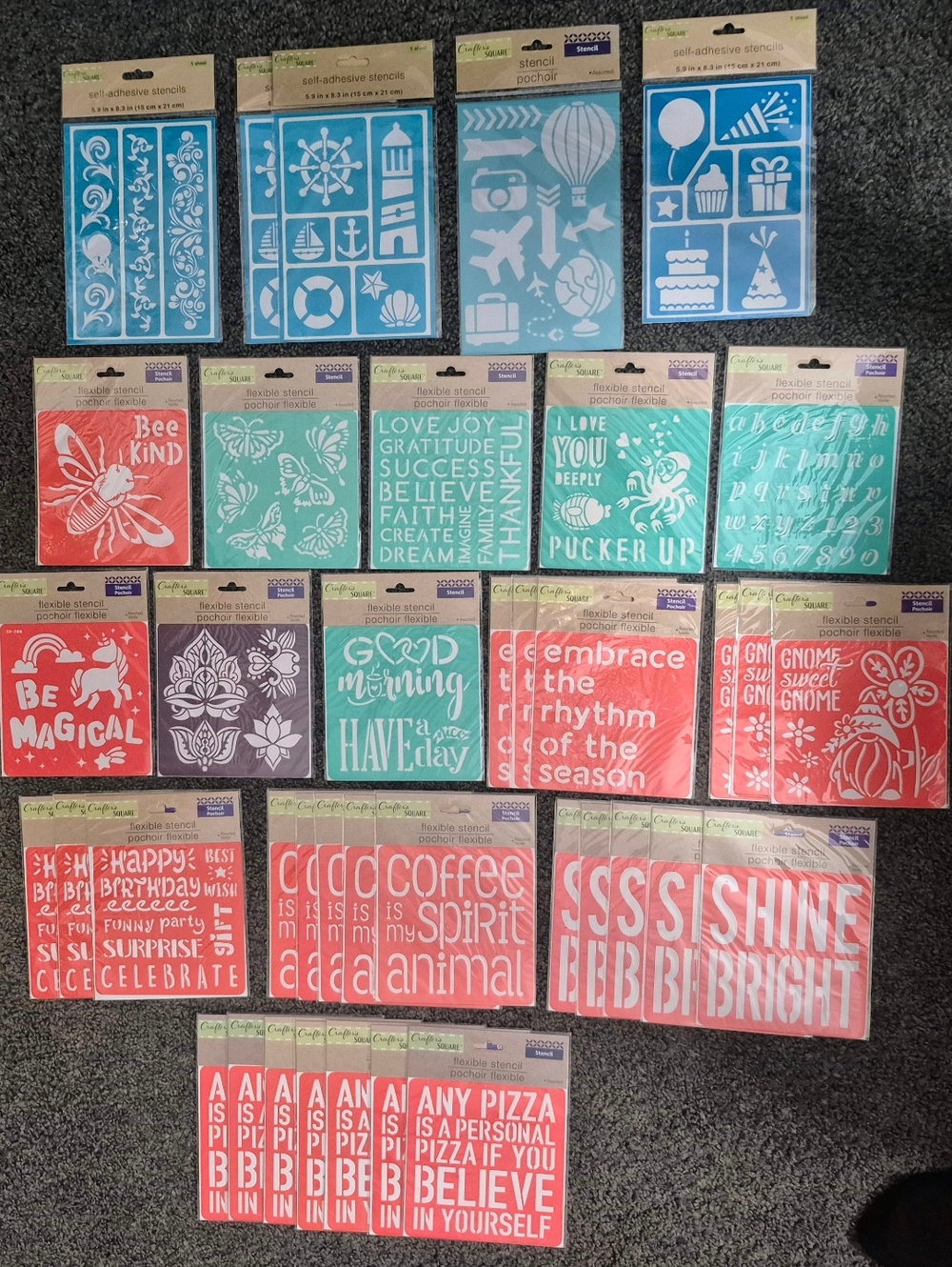 39pc Crafter’s Square Stencil Bulk Lot - Quotes & Icons - NEW